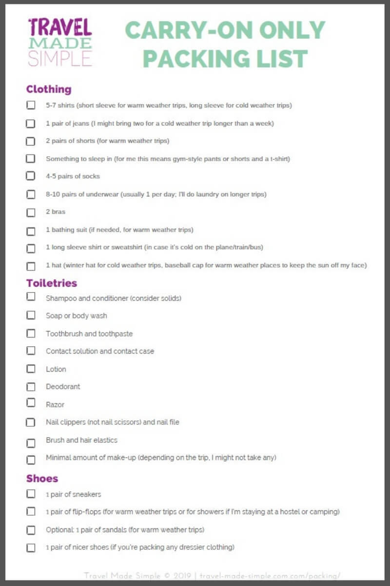 What to Pack for a Trip Travel Packing Checklist for CarryOn Only